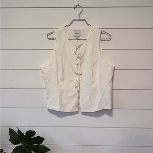Gilli Cream White Sleeveless Linen Blend Blouse with Tie Bows Snaps Spring - L